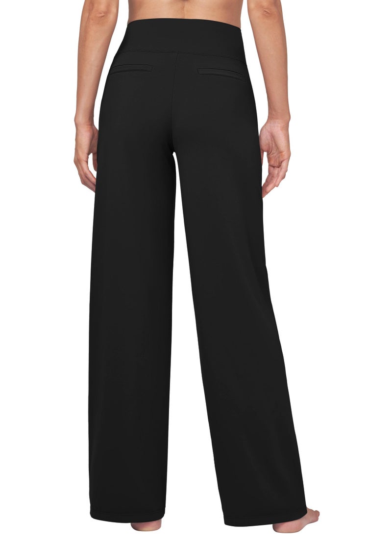 Willit Women's Yoga Pants Wide Leg Dress Work Pants Stretch Casual Pants Slacks with Pockets High Waist 30" Black 3XL - Image 3