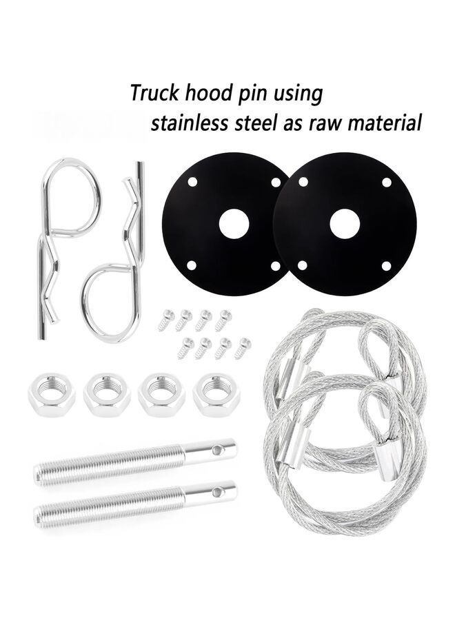 مجموعة دبابيس غطاء محرك السيارة - مشبك قفل دبوس غطاء محرك السيارة من الفولاذ المقاوم للصدأ مع حبل سباق لتثبيت غطاء محرك السيارة وتقليل الاهتزاز - ملحقات خارجية عالمية تناسب تعديلات السيارات - Image 3