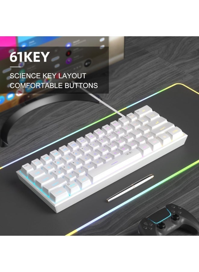 M.A&F's Mini 60% Gaming Keyboard, Upgrade RGB Backlit 61 Key Ultra-Compact Keyboard, TS91 Ergonomic Waterproof Mechanical Feeling Office Computer Keyboard for PC, MAC, PS4, Xbox ONE Gamer(White) - Image 2