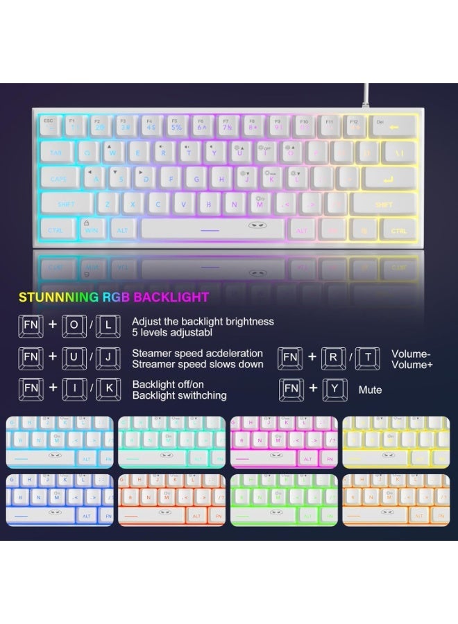 M.A&F's Mini 60% Gaming Keyboard, Upgrade RGB Backlit 61 Key Ultra-Compact Keyboard, TS91 Ergonomic Waterproof Mechanical Feeling Office Computer Keyboard for PC, MAC, PS4, Xbox ONE Gamer(White) - Image 5