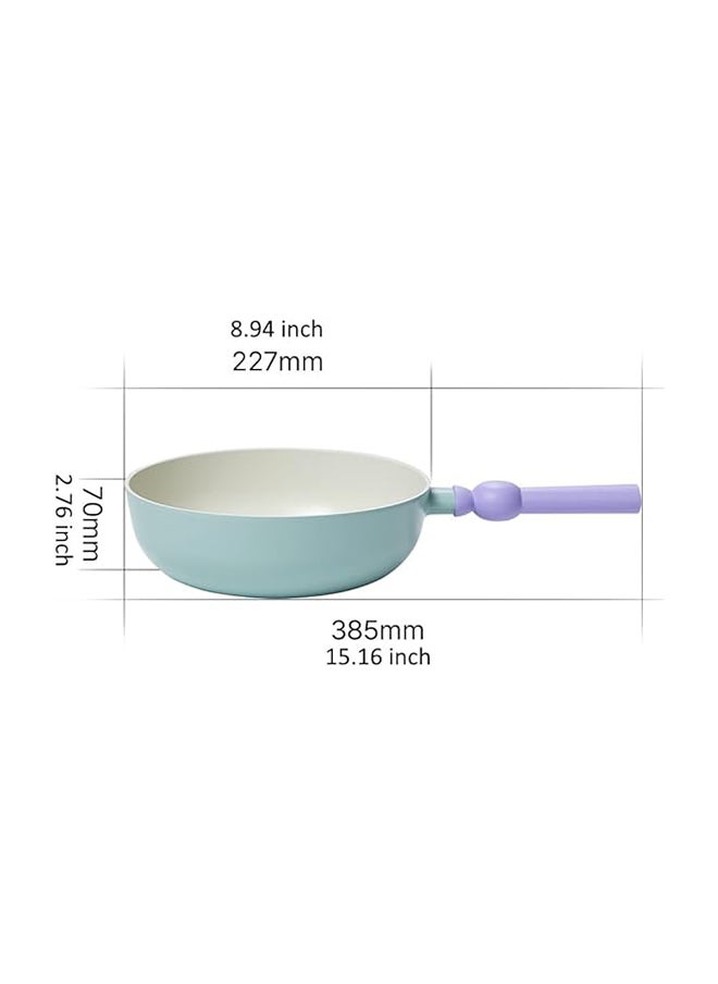 Generic 1Piece Macaroon Color Cast Aluminum Wokpan 9 inch Mint Green Induction (IH)  - Image 2