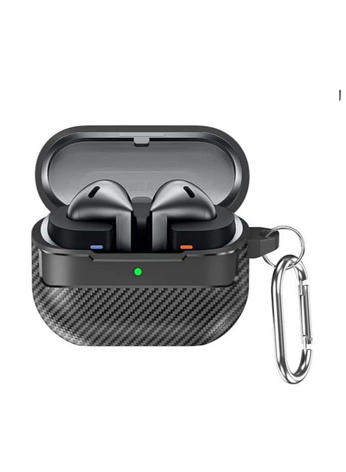 Case Compatible with Samsung Galaxy Buds3/Buds3 Pro with Keychain, Carbon Fiber Armor Shockproof Wireless Charging Protective Cover  - Image 1