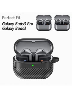 Generic Case Compatible with Samsung Galaxy Buds3/Buds3 Pro with Keychain, Carbon Fiber Armor Shockproof Wireless Charging Protective Cover  - Image 2
