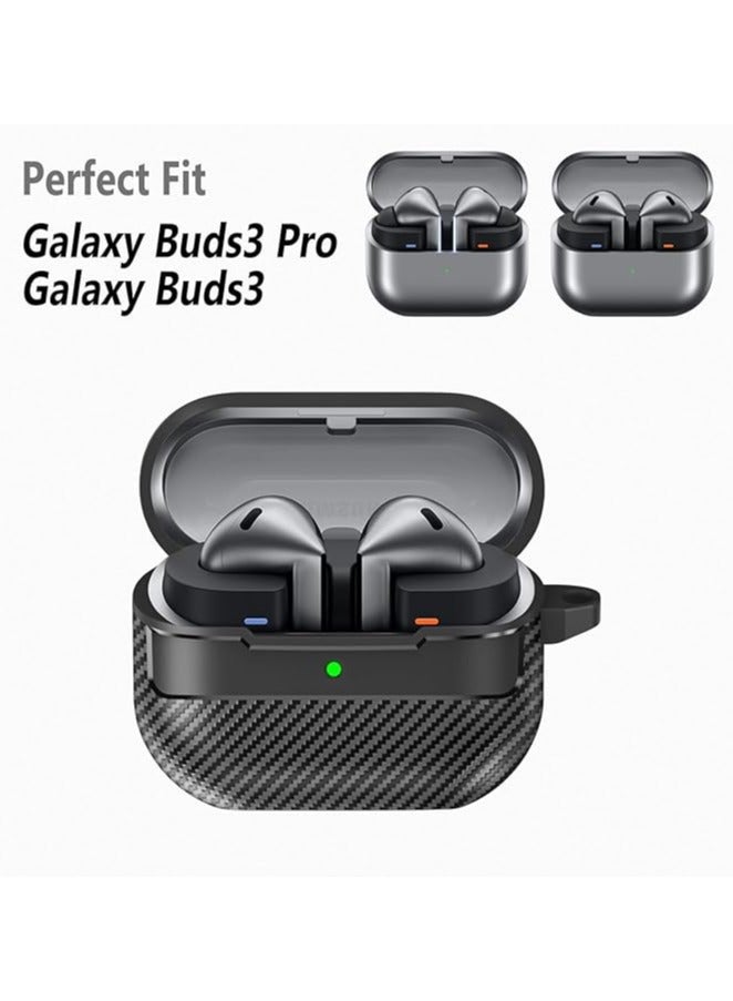 Case Compatible with Samsung Galaxy Buds3/Buds3 Pro with Keychain, Carbon Fiber Armor Shockproof Wireless Charging Protective Cover  - Image 2