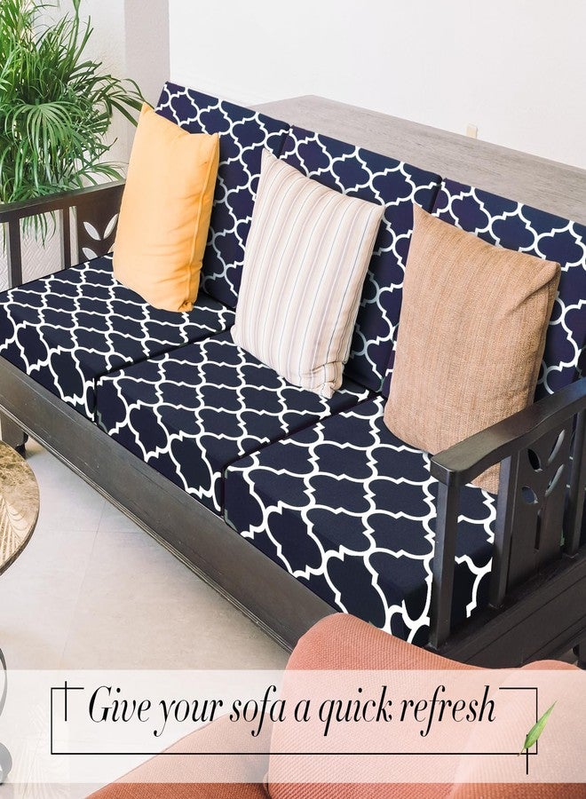 نيووي، 4 قطع من أغطية الوسائد الخارجية المقاومة للماء لأثاث الفناء، أغطية وسائد أريكة خارجية قابلة للتمدد، بديلة لأغطية الكراسي والأرائك بنمط مغربي، أغطية ناعمة ومرنة (أزرق داكن) - Image 5