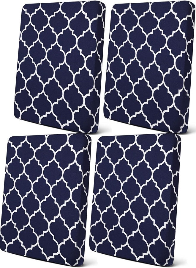نيووي، 4 قطع من أغطية الوسائد الخارجية المقاومة للماء لأثاث الفناء، أغطية وسائد أريكة خارجية قابلة للتمدد، بديلة لأغطية الكراسي والأرائك بنمط مغربي، أغطية ناعمة ومرنة (أزرق داكن) - Image 1