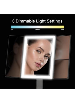 Fancii Led Lighted Makeup Mirror With 3 Color Temp Rechargeable Trifold Vanity Mirror With 5X / 7X Magnifications Dimmable Lights Ultra Reflective Glass Touch Sensor Cosmetic Stand (Zora)  - Image 3