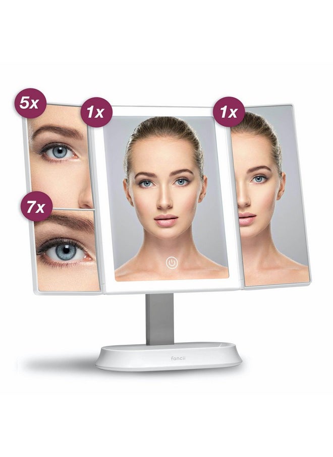 Fancii Led Lighted Makeup Mirror With 3 Color Temp Rechargeable Trifold Vanity Mirror With 5X / 7X Magnifications Dimmable Lights Ultra Reflective Glass Touch Sensor Cosmetic Stand (Zora)  - Image 4