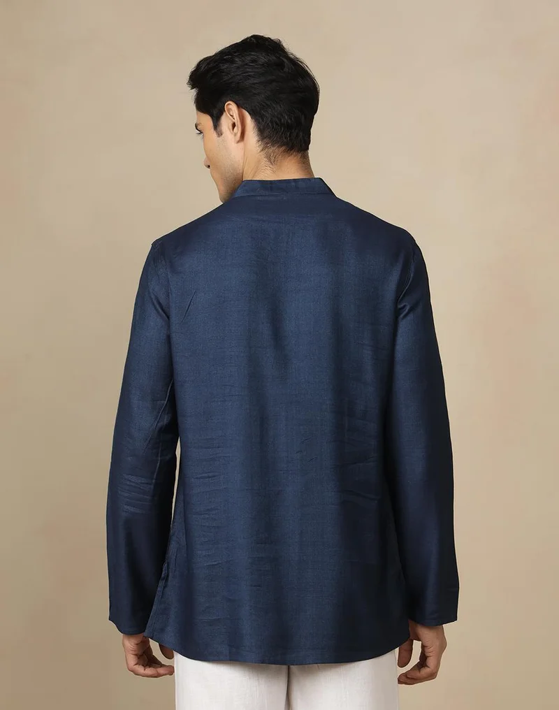 Fabindia  Blue Desert Embroidery Slim Fit Short Kurta for Men | Best Price UAE