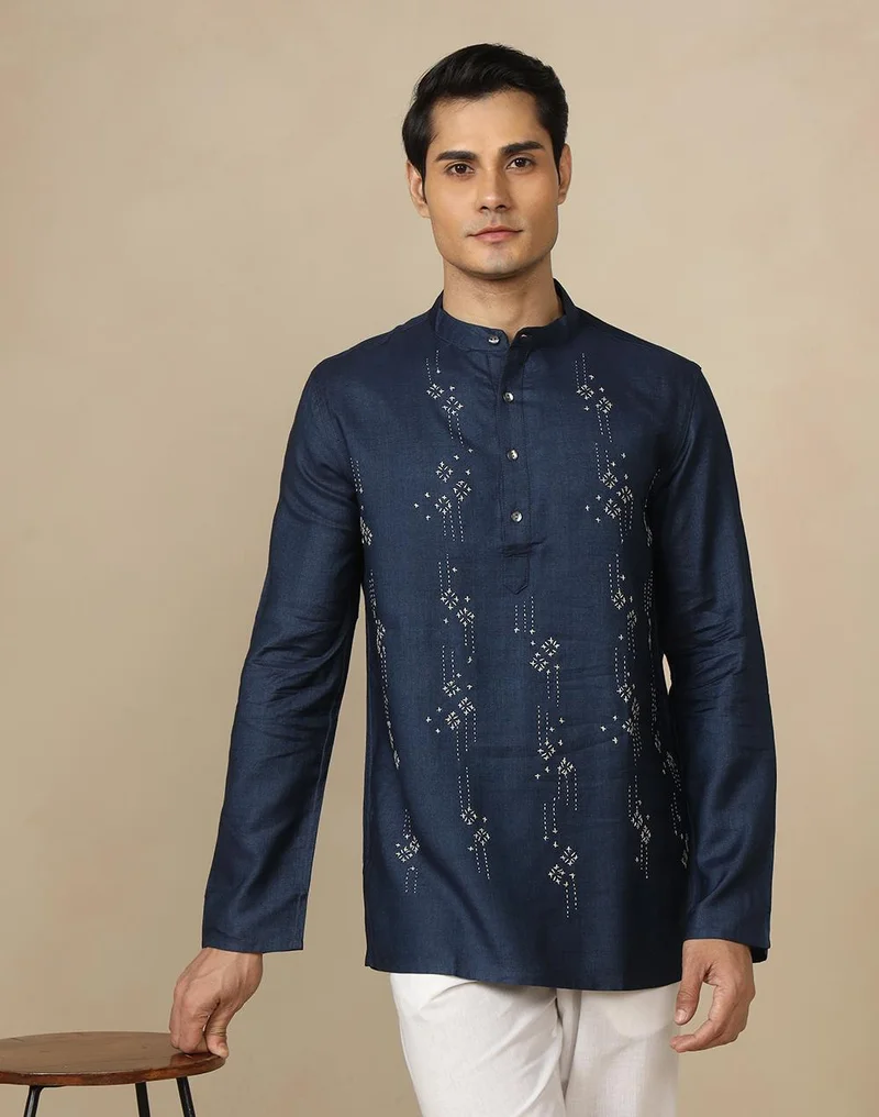 Blue Desert Embroidery Slim Fit Short Kurta