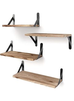 Arabest Floating Shelves, Rustic Wood Shelves, 4 Sets of Wall Mounted Shelf for Bathroom Decor, Bedroom, Living Room and Plants  - Image 1