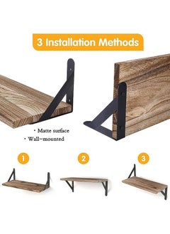 Arabest Floating Shelves, Rustic Wood Shelves, 4 Sets of Wall Mounted Shelf for Bathroom Decor, Bedroom, Living Room and Plants  - Image 2