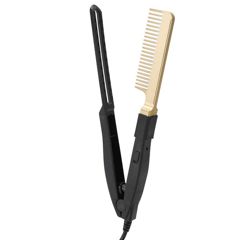 woobles Electric Heating Comb, Heat Ceramic Hair Straightener Wet Dry Use Hot Comb Electric for Wigs Copper Hair Straightening Portable Curling Iron Heated Brush Hairdressing Tool for Beard Hair us - Image 1