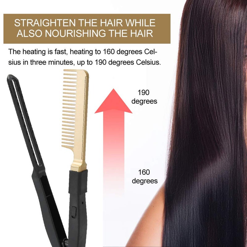 woobles Electric Heating Comb, Heat Ceramic Hair Straightener Wet Dry Use Hot Comb Electric for Wigs Copper Hair Straightening Portable Curling Iron Heated Brush Hairdressing Tool for Beard Hair us - Image 5