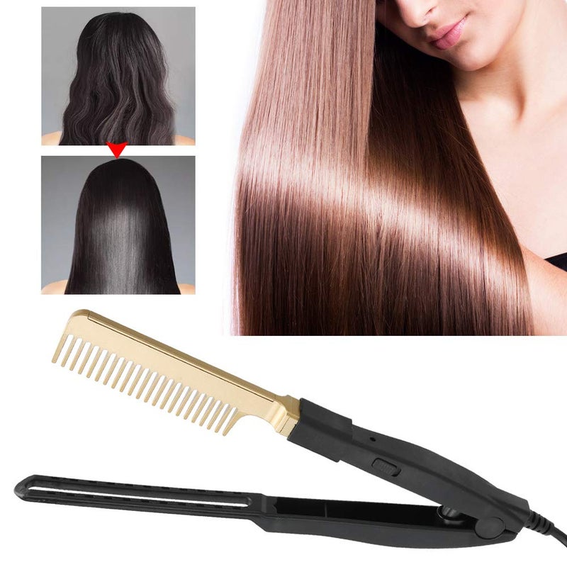 woobles Electric Heating Comb, Heat Ceramic Hair Straightener Wet Dry Use Hot Comb Electric for Wigs Copper Hair Straightening Portable Curling Iron Heated Brush Hairdressing Tool for Beard Hair us - Image 2