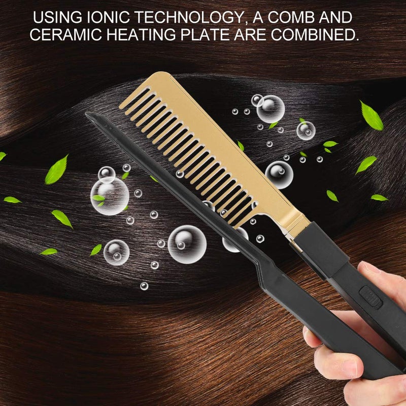woobles Electric Heating Comb, Heat Ceramic Hair Straightener Wet Dry Use Hot Comb Electric for Wigs Copper Hair Straightening Portable Curling Iron Heated Brush Hairdressing Tool for Beard Hair us - Image 3