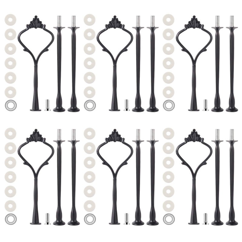 6 Set Large Tiered Tray Hardware for Cake Stand Mold Crown upgrade 3 Tier Cake Stand Fittings Hardware Holder for Party and Wedding Making Resin Cupcake Dessert Platter Serving Stand Black