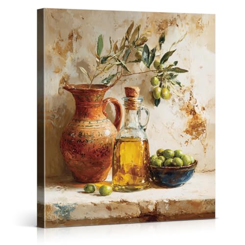 QPVXSST Vintage Olive Kitchen Wall Art Print - Country Olive Still Life Painting Artwork Rustic Wall Decor for Farmhouse Home Kitchen Dining Room 8x10 Framed - Image 1