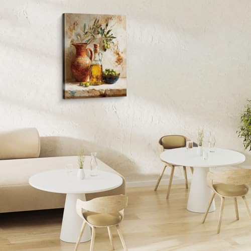 QPVXSST Vintage Olive Kitchen Wall Art Print - Country Olive Still Life Painting Artwork Rustic Wall Decor for Farmhouse Home Kitchen Dining Room 8x10 Framed - Image 5