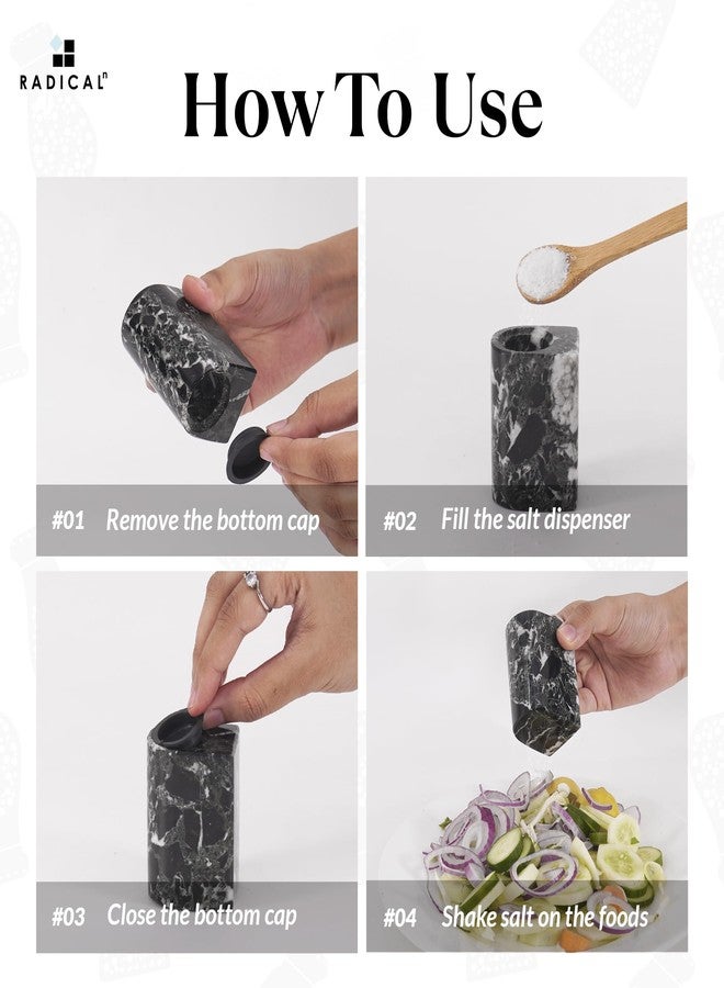 Radicaln Marble Salt and Pepper Shakers - 2.5" Black Handcrafted Stone Spice Set for Kitchen Table, Saleros Pink Salt Holder, Farmhouse Kitchen Decor, Elegant Home Essentials - Image 3