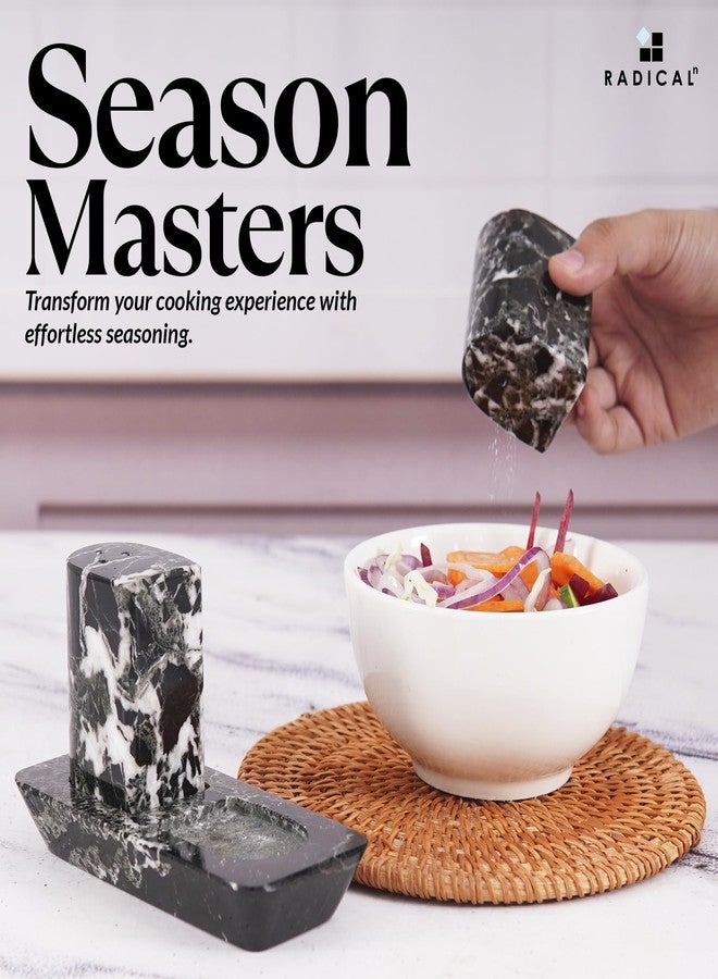 Radicaln Marble Salt and Pepper Shakers - 2.5" Black Handcrafted Stone Spice Set for Kitchen Table, Saleros Pink Salt Holder, Farmhouse Kitchen Decor, Elegant Home Essentials - Image 2