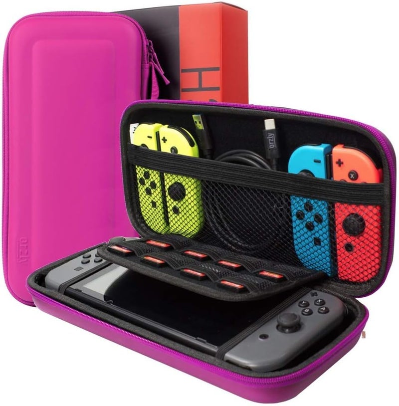 Orzly Switch Accessories Bundle Carry Case for Nintendo Switch Console Tempered Glass Screen Protectors USB Charging Cable Switch Games Case Comfort Grip Case Headphones PINK - Image 3