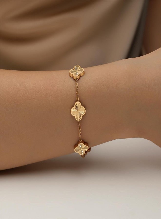 HAITTY 18K Gold Plated Clover Bracelet Set for Women White/Black/Gold/Silver/Green/Pink Adjustable Link Double-Sided Lucky Bracelets Trendy Bracelets Set Jewelry Gifts for Women Men, Large, Stainless - Image 3