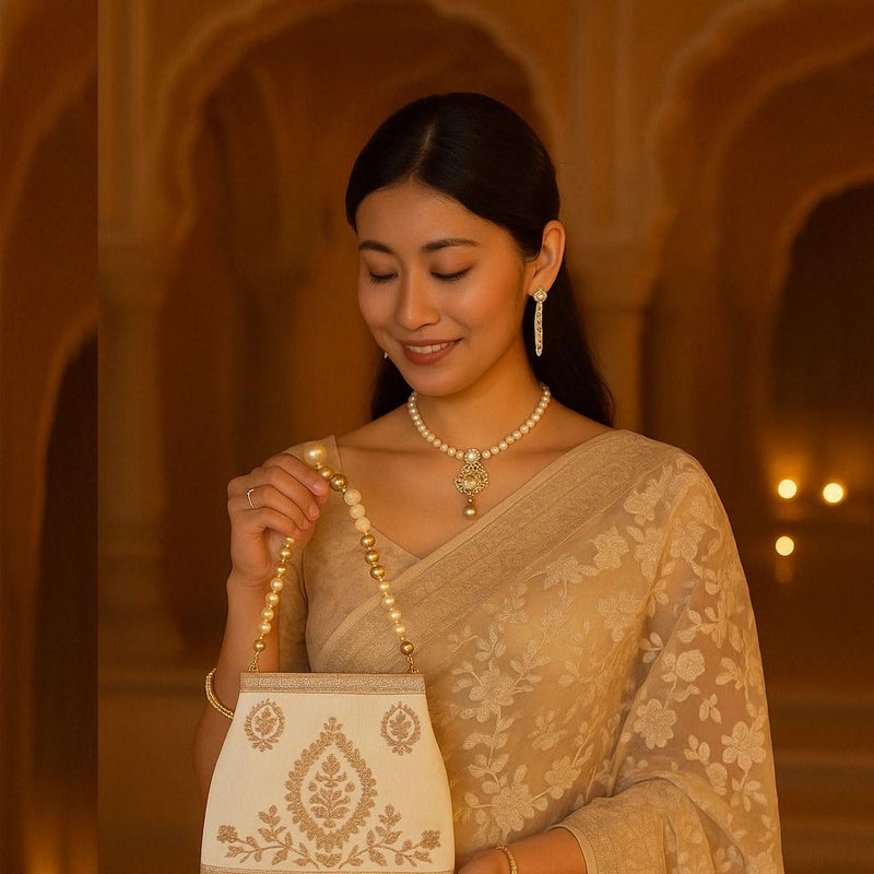 MASQ by Q-One Embroidered Silk Potli Bags - Handcrafted for Weddings, Festive Season & Special Occasions with Beads and Sequins - Made in India - Image 2