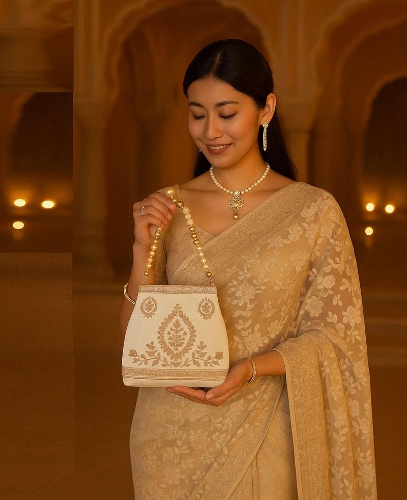 MASQ by Q-One Embroidered Silk Potli Bags - Handcrafted for Weddings, Festive Season & Special Occasions with Beads and Sequins - Made in India - Image 3