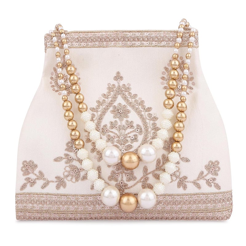 MASQ by Q-One Embroidered Silk Potli Bags - Handcrafted for Weddings, Festive Season & Special Occasions with Beads and Sequins - Made in India - Image 1