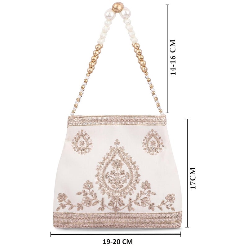 MASQ by Q-One Embroidered Silk Potli Bags - Handcrafted for Weddings, Festive Season & Special Occasions with Beads and Sequins - Made in India - Image 5