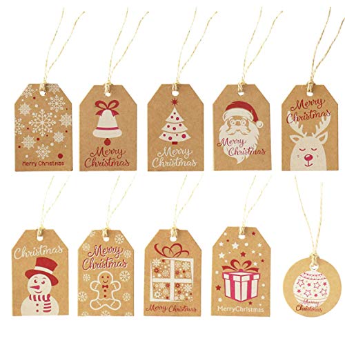 WesGen 100 Pack Brown Kraft Paper Christmas Gift Tags， Xmas Brown Kraft Gift Tags with Jute Twine Baker Twine for DIY Xmas Holiday Present Wrap Stamp and Label Package Name Card - Image 3