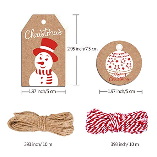 WesGen 100 Pack Brown Kraft Paper Christmas Gift Tags， Xmas Brown Kraft Gift Tags with Jute Twine Baker Twine for DIY Xmas Holiday Present Wrap Stamp and Label Package Name Card - Image 2
