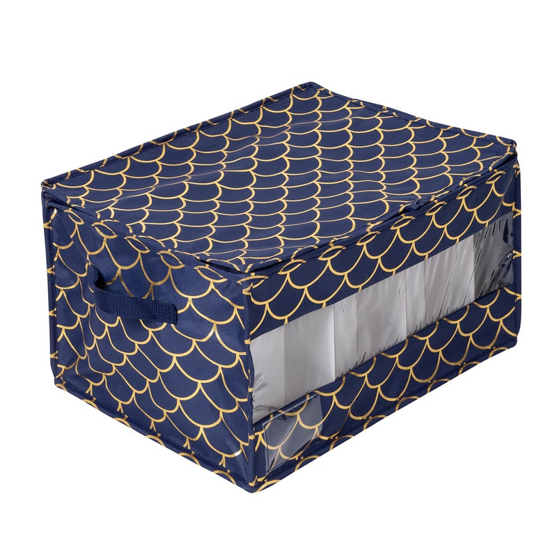 HoneyCanDo Honey Can Do Stemware Storage Box Set Golden Scallop Print SFT09241 Navy Blue