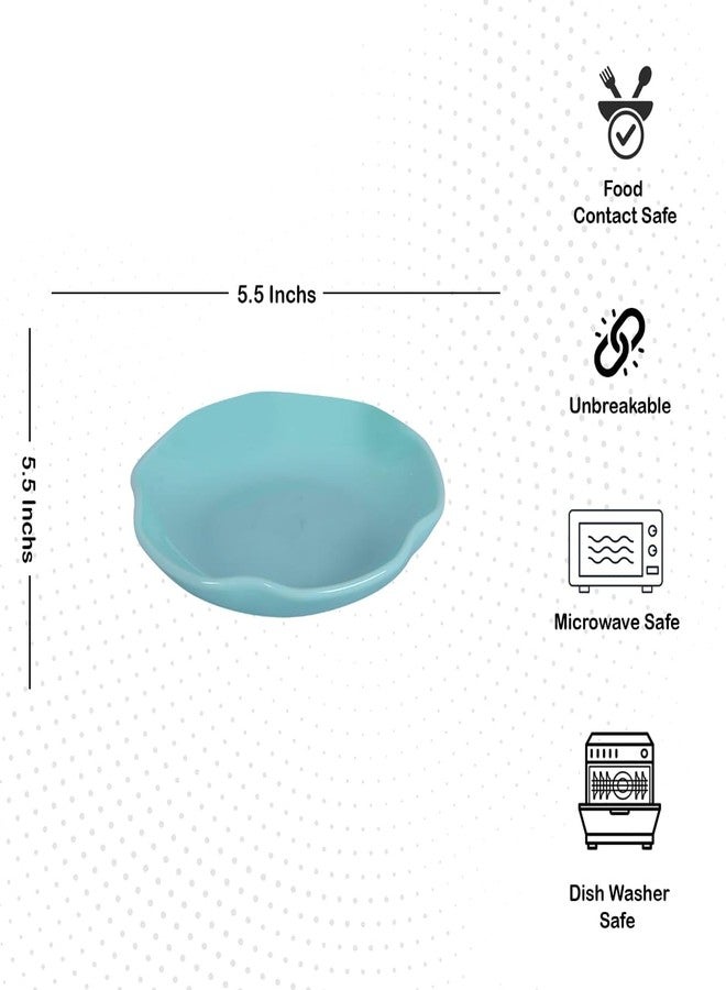 CORNET Polypropylene Cut Chaat Plate and BowlSet of 4 - 5.5 Inch Flower Shaped Microwave Safe Serving Plates for Hot & Cold Snacks - Unbreakable, BPA-Free, Dishwasher Safe (Blue) - Image 4