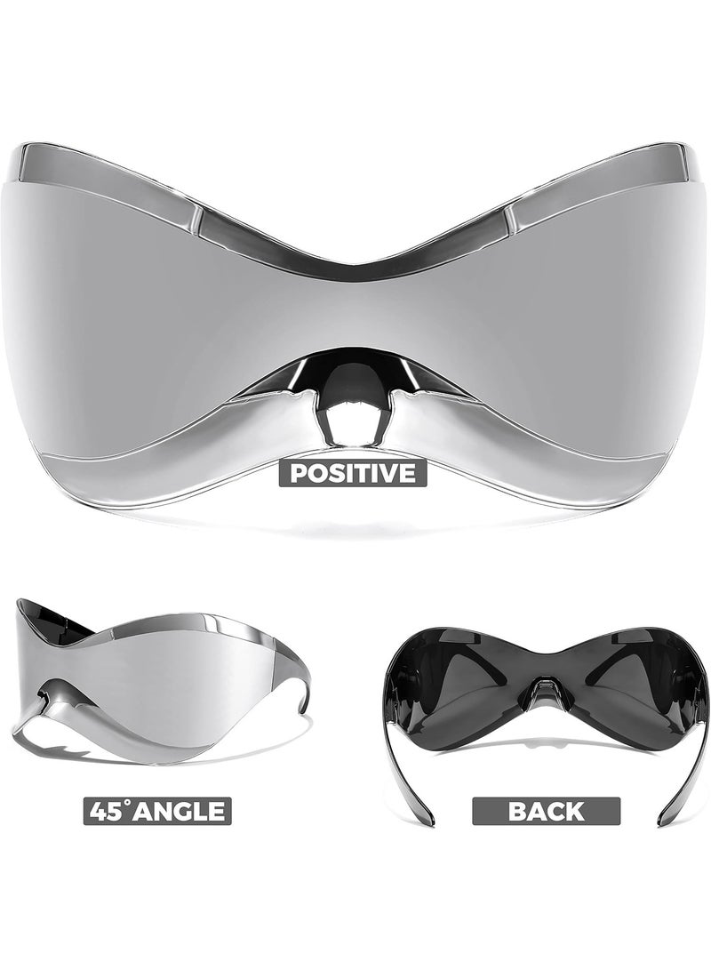 Generic Oversized Futuristic Sunglasses for Men Women Alien Wrap Around Shield Fashion Chic Mask Sun Glasses Shades  - Image 3
