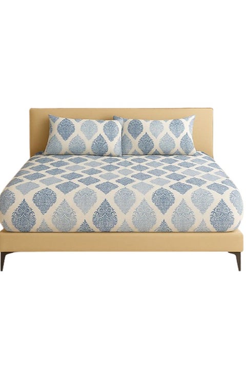 طقم ملاية سرير باستيك 3 قطع، ملايه مقاس زوجي + 2 كيس وسادة إضافي، تصميم رويال