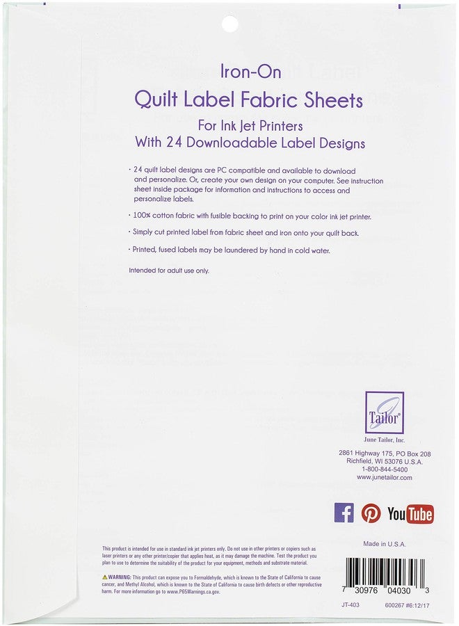 June Tailor Quilt Label Fusible Fabric Sheets, Other - Image 2