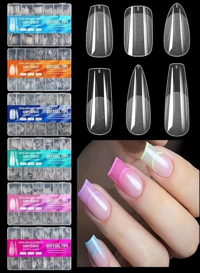 Nails magic QUEENFINGER Soft Gel Nail Tips - 600 Pcs Short Almond Shape, 12 Sizes - Full Cover Clear Tips for DIY Nails & Salons - Image 4