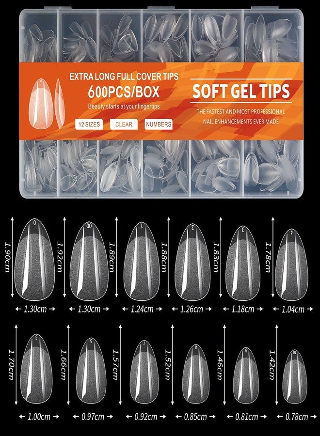 Nails magic QUEENFINGER Soft Gel Nail Tips - 600 Pcs Short Almond Shape, 12 Sizes - Full Cover Clear Tips for DIY Nails & Salons - Image 3