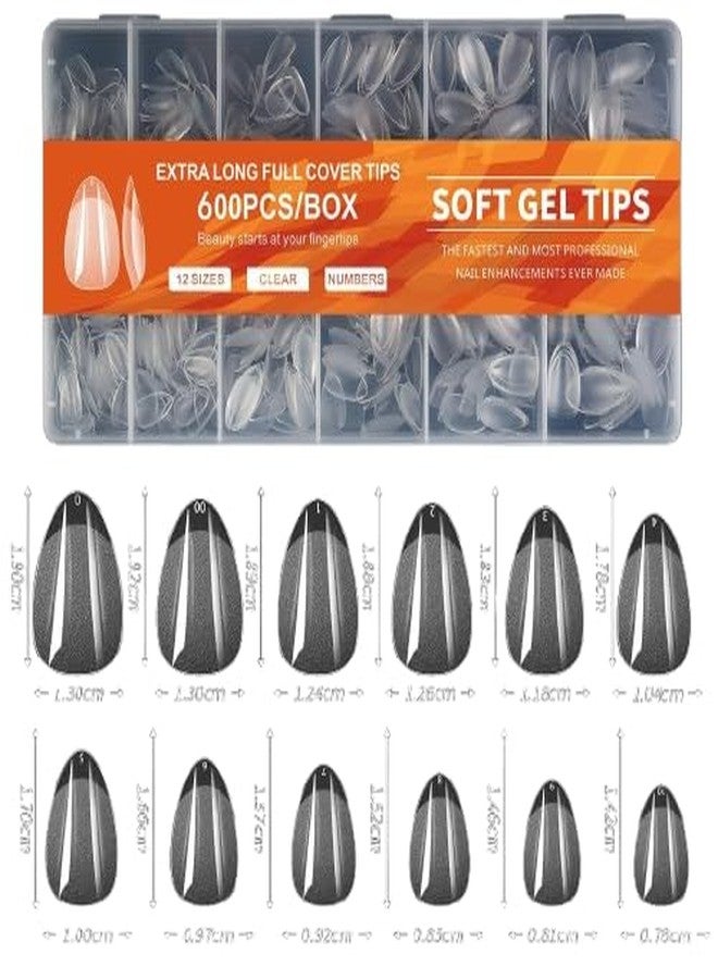 Nails magic QUEENFINGER Soft Gel Nail Tips - 600 Pcs Short Almond Shape, 12 Sizes - Full Cover Clear Tips for DIY Nails & Salons - Image 2