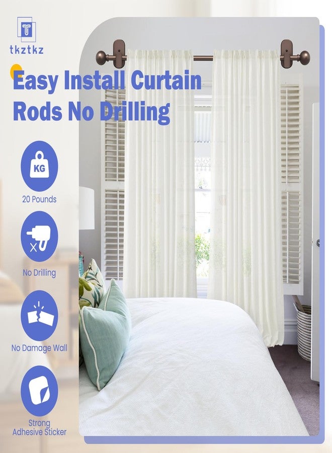 TKZTKZ Curtain Rods No Drilling for Windows 32 to 45 Inch:No Drill Small Bronze Curtain Rod with Adhesive Brackets for Bedroom,5/8" Apartment Renter Friendly Adjustable Drapery Rods Easy Install - Image 3