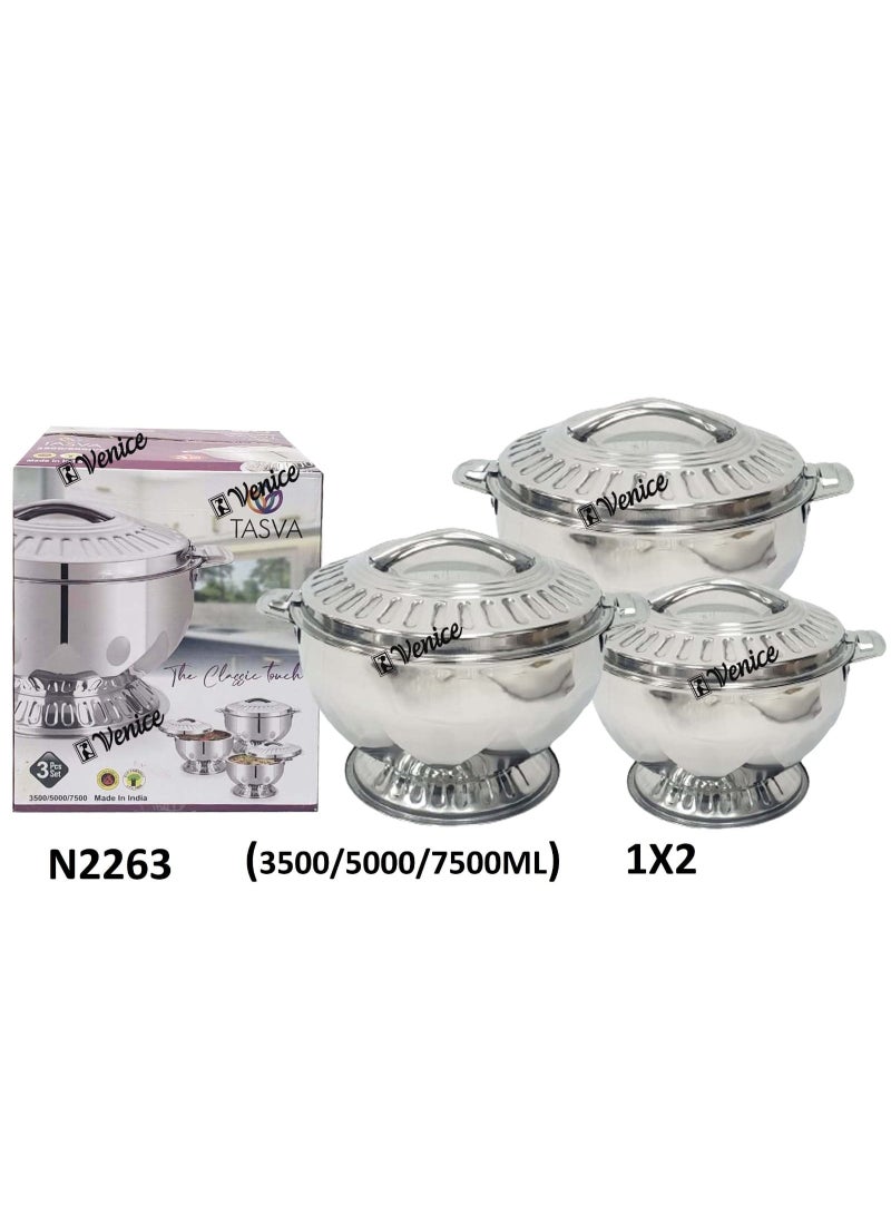 Venice High-Quality Blossom Stainless Steel Insulated Hot Pot Set – 3-Piece Thermal Food Warmer (3500ml, 5000ml, 7500ml) - Image 2