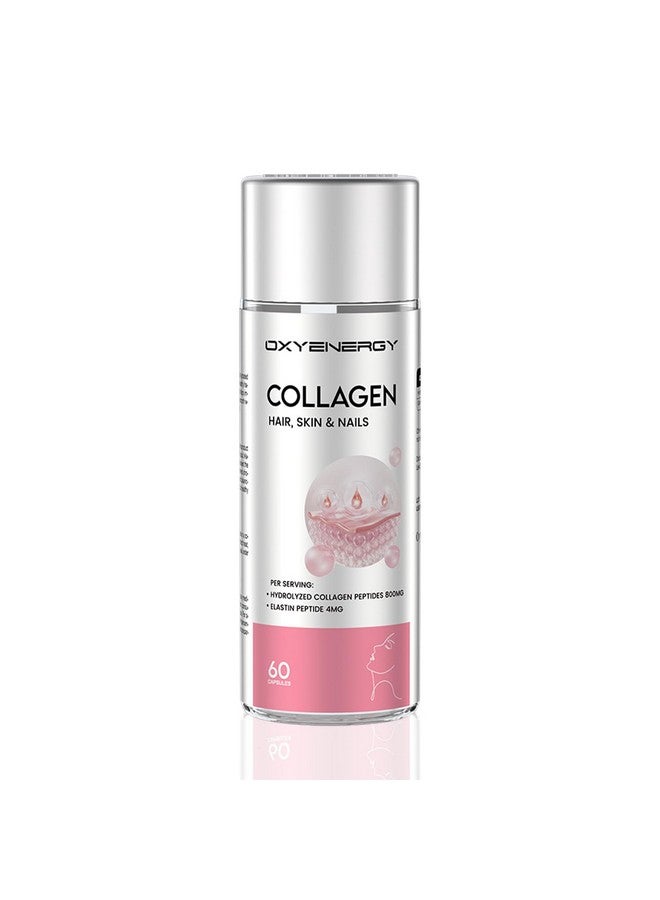 OxyEnergy Collagen Peptides Capsules for Women, 800mg Hydrolyzed Collagen(Types I) Supplements with Elastin Peptides, 60 Collagen Pills to Promotes Hair, Nail, Skin, Colágeno en Capsulas - Image 1
