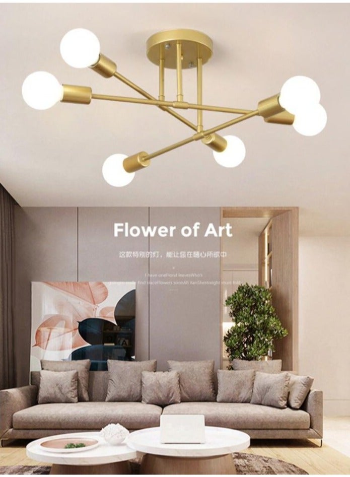 مصباح سقف متدلي ذو 6 رؤوس على شكل قلادة إضاءة نورديك بسيط مصباح سقف LED مناسب لغرف النوم، المصابيح غير متضمنة - Image 2