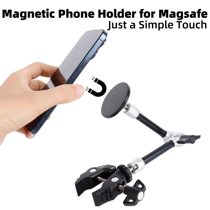 FPN All-Metal Magnetic Phone Holder with Super Clamp&10â€³ Long Arm for Magsafe, Adjustable Rear View Mirror Phone Holder Mount for Car/Truck/Handlebar, Compatible with iPhone 16 15 14 13 12 Series - Image 4
