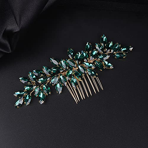 Jumwrit Bride Wedding Hair Comb Rhinestone Bridal Hair Comb Wedding Headpiece Handmade Hair Accessories for Bridesmaid Women GirlsGreen - Image 2