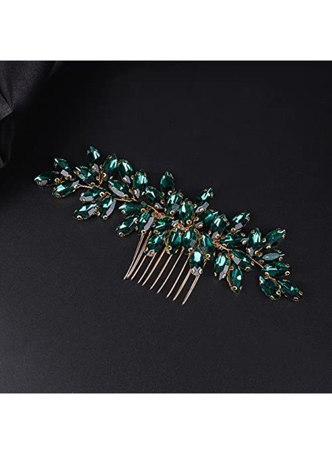 Jumwrit Bride Wedding Hair Comb Rhinestone Bridal Hair Comb Wedding Headpiece Handmade Hair Accessories for Bridesmaid Women GirlsGreen - Image 4