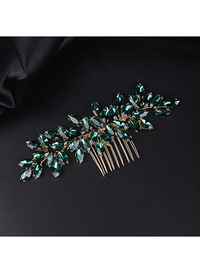 Jumwrit Bride Wedding Hair Comb Rhinestone Bridal Hair Comb Wedding Headpiece Handmade Hair Accessories for Bridesmaid Women GirlsGreen - Image 1