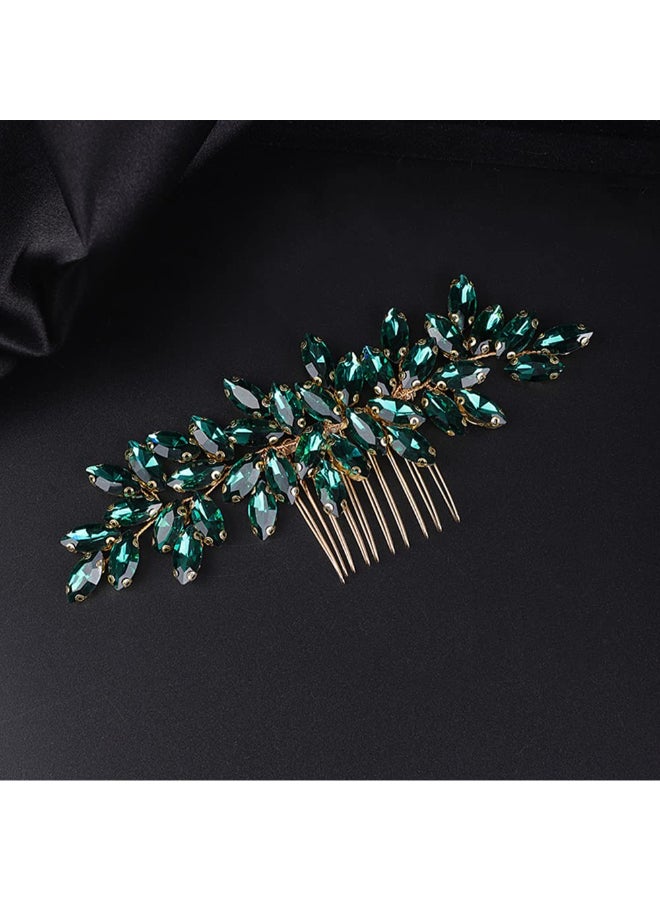 Jumwrit Bride Wedding Hair Comb Rhinestone Bridal Hair Comb Wedding Headpiece Handmade Hair Accessories for Bridesmaid Women GirlsGreen - Image 3